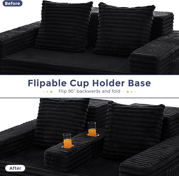 MAXYOYO Loveseat Sofa Bed, Striped Faux Fur Foldable Floor Sofa Couch in A Box - Image 6