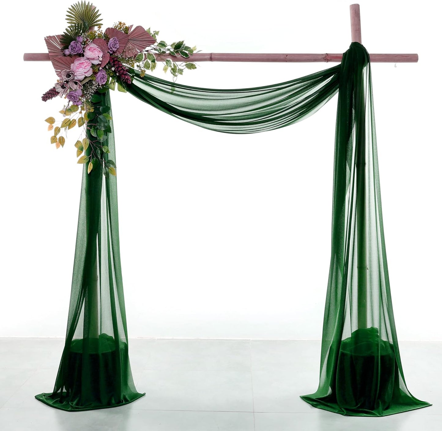 VDS Pack of 2 Panel (30 Inch X 100 Feet) Wedding Arch Draping Fabric Sheer Chiffon Fabric Drapery for Wedding Ceremony Reception Swag Backdrop Canopy Chuppah ARBO Altars Decoration (Hunter Green)