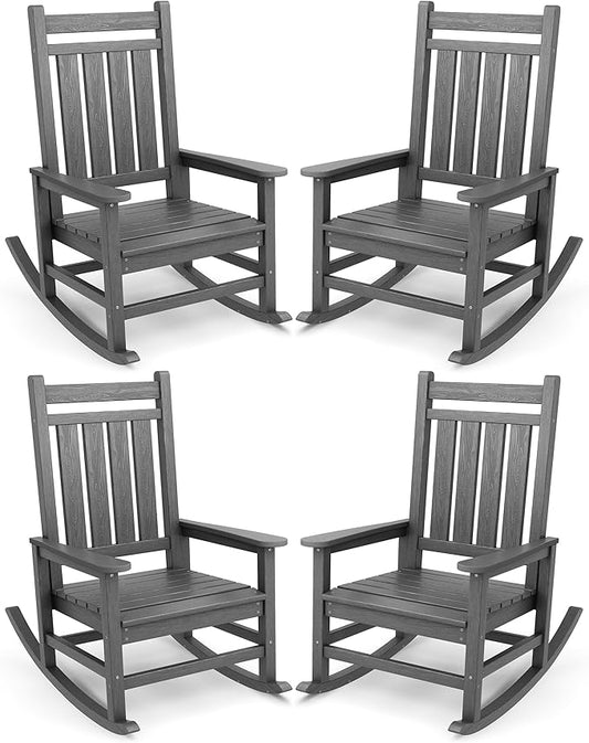 SERWALL Oversized Outdoor Rocking Chair Set of 4, HDPE Rocker by SERWALL