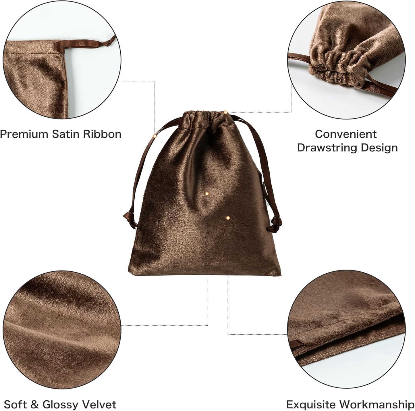 QIANF 12pcs Brown Velvet Drawstring Bags 3x4 inches Glossy Small Velvet Cloth Gift Bags Jewelry Pouches for Storage Wedding Party Favor Christmas