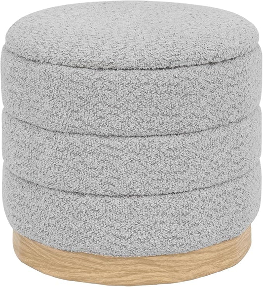 Round Storage Ottoman with Reversible Tray Lid, Folding Chenille Fabric by ZOLANOful