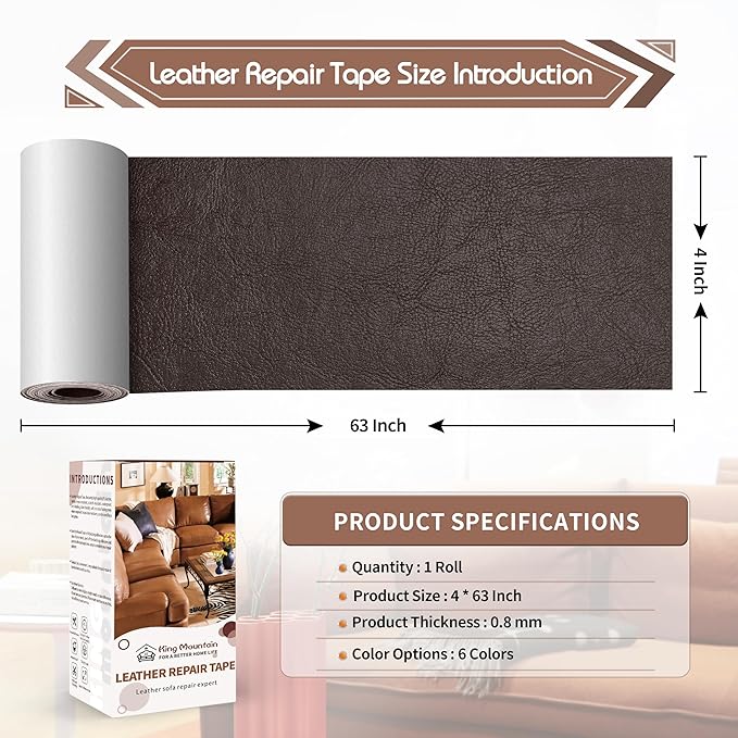 KING MOUNTAIN Leather Repair Patch, 4 x 63 Inches self Adhesive Leather Repair - Image 4