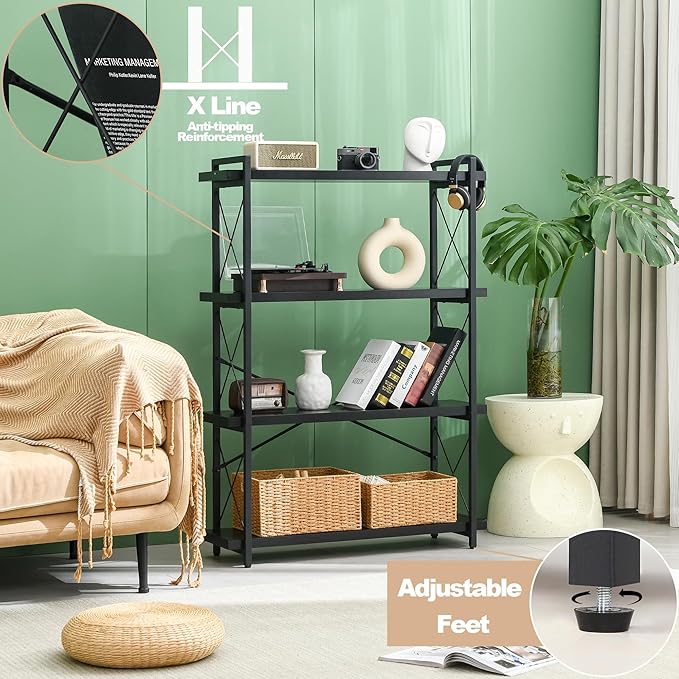 HCHQHS Bookshelf, 4-Tier Industrial Bookcase, Freestanding Tall Bookshelves - Image 6