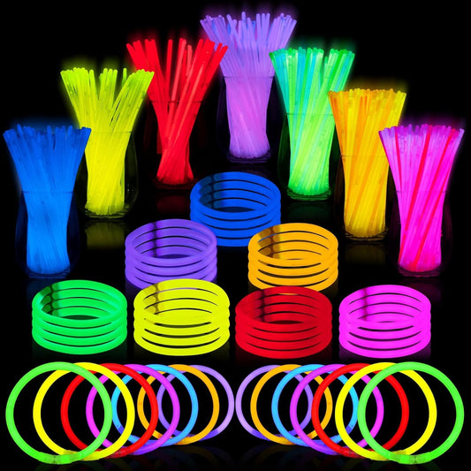 JOYIN 100 Pcs 8" Glowsticks, Halloween Supplies Pack, Bracelets Necklaces, Glow in the Dark Party Favors, Easter, Christmas, Football Party Supplies