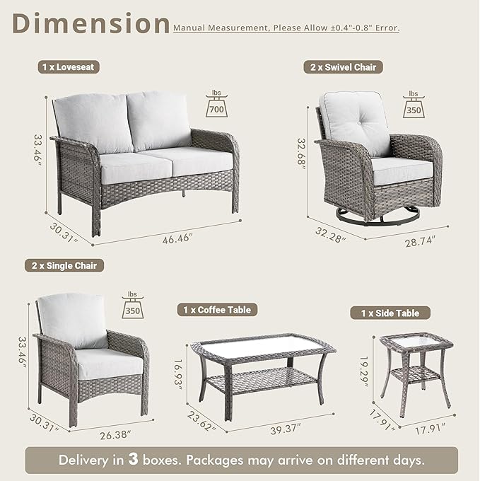 Weaxty 7 Pieces Patio Furniture Set, Wicker Outdoor Swivel Rocking Chairs - Image 2