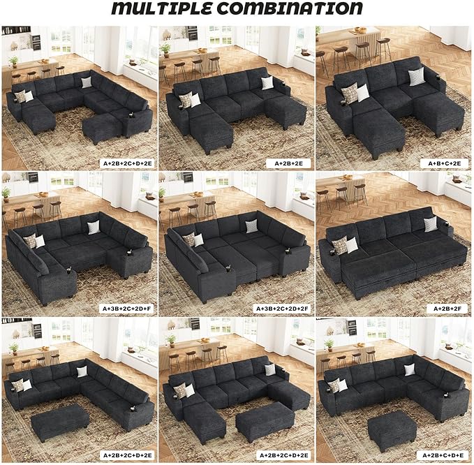 Belffin Chenille Corner Seat for Modular Couch. Sectional Sofa Module. Dark - Image 7