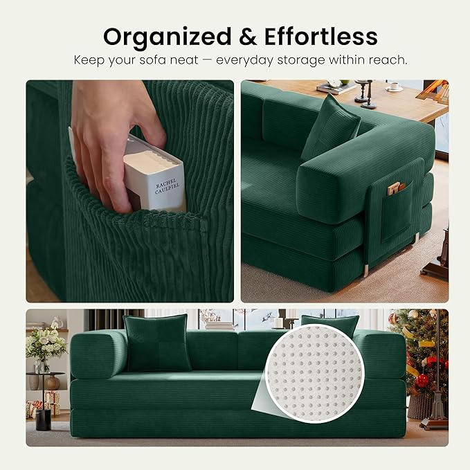78.8" Convertible Sofa Bed, Corduroy Futon Couch - Image 8
