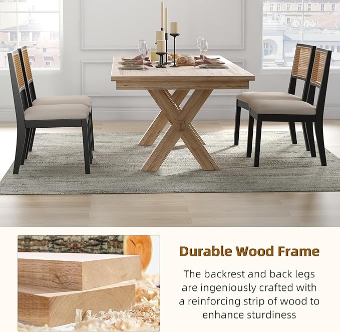 Westice Rattan Dining Chairs Set of 6, Farmhouse Natural Dining Room Chairs - Image 6