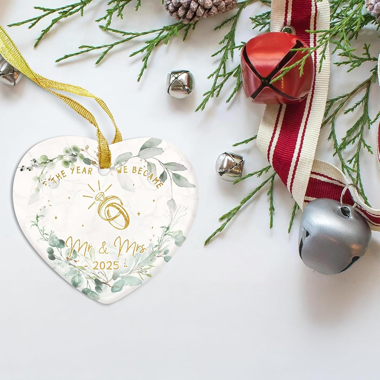 GOSSBY Wedding Ornament 2025 - The Year WE Became MR MRS - 2025 Wedding Gift for Couple - Bridal Shower, Newlywed, Just Married, Mr Mrs Gift for Bride Groom - 1st Married Couple Christmas Decor
