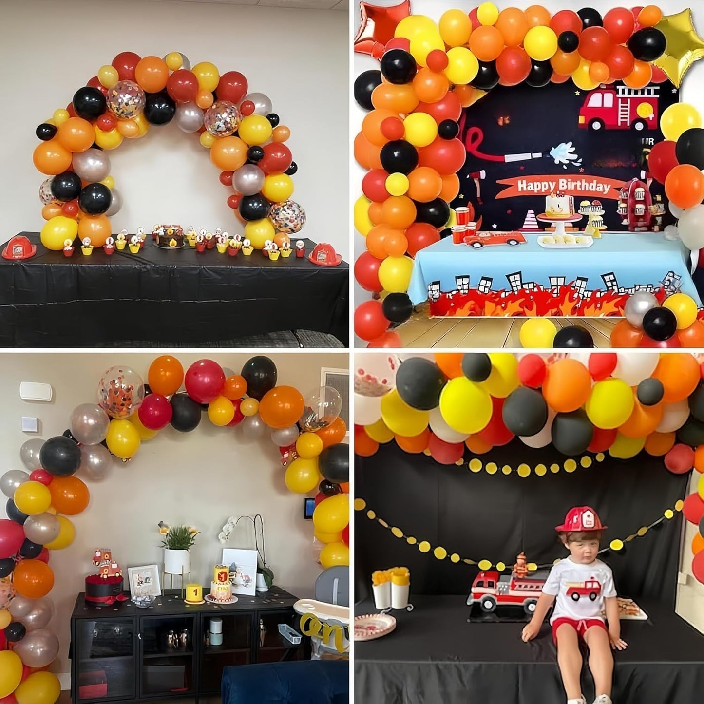 Orange Red Yellow Black Balloons, 12 Inch Colorful Latex Balloons with Black Yellow Confetti Balloon, for Race Car Construction Birthday Baby Shower Carnival Party Decorations