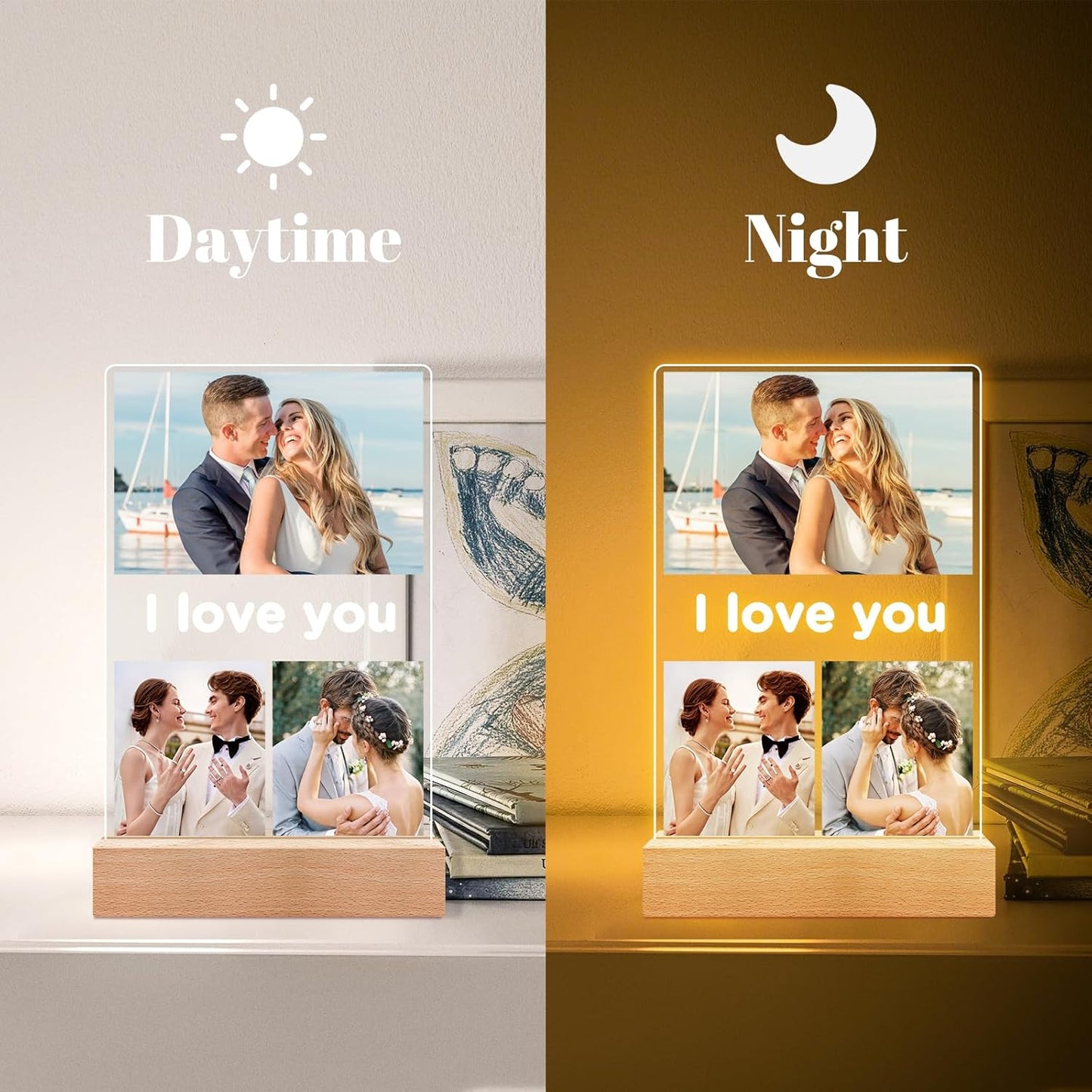 Personalized Anniversary Birthday Gifts for Women Men Her Him, Custom Picture Frames with Photo, Personalized Photo Frame with Night Light, Customized Gifts for Girlfriend Boyfriend Couples