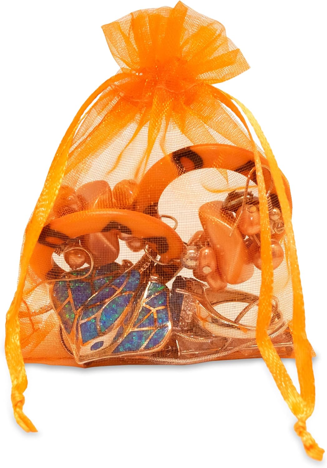 TheDisplayGuys 100-Pack 4x6 Orange Sheer Organza Gift Bags with Drawstring, Goodie Bags for Jewelry, Candy, Treat, Wedding Favors Small Mesh, Halloween, Mother's Day, Father's Day