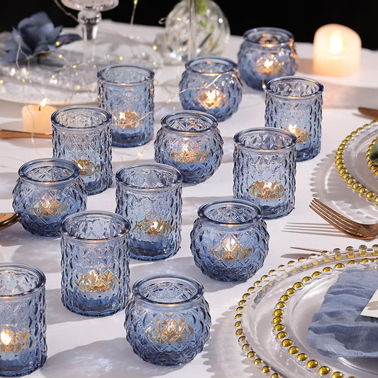 36pcs Assorted Blue Votive Candle Holders, Blue Candle Holders for Wedding Table Decor, Tea Lights Candle Holder for Table Centerpiece, Bridal Shower, Baby Shower Decorations