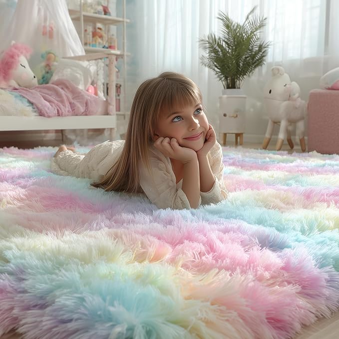 PAGISOFE 9x12 Rainbow Large Area Rug, Plush Rugs - Image 2