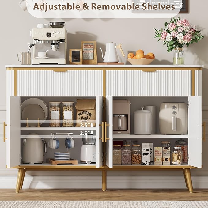 47.2" Buffet Storage Cabinet, Modern Fluted Coffee Bar Station - Image 8