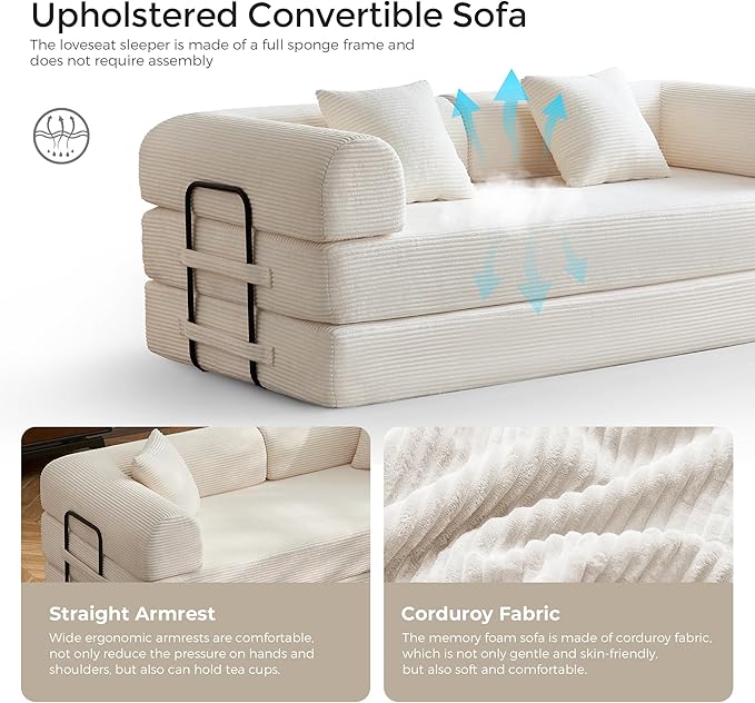 79" Convertible Sofa Bed with Fixed-Shape Frame & Removable Armrests, Modular - Image 4