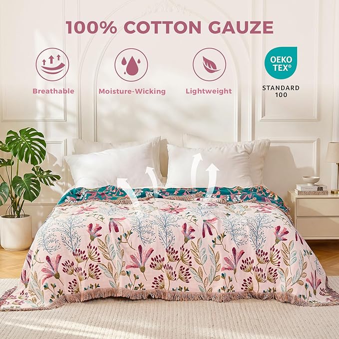 LUTBM Boho Throw Blanket for Bed Cotton Summer Blankets Bedroom Living Room - Image 2