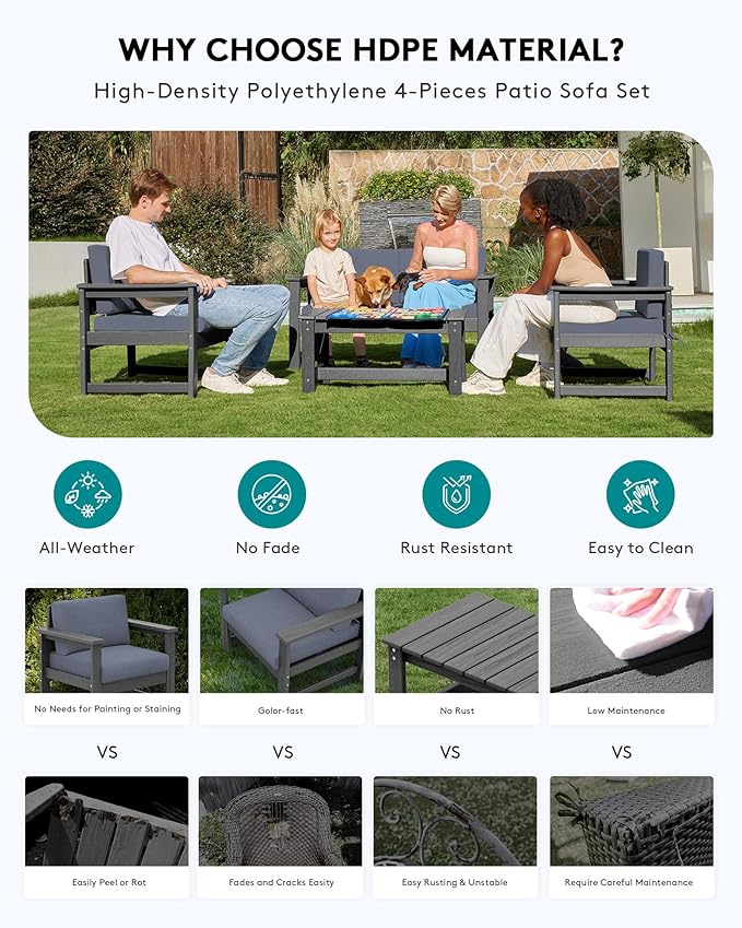 SERWALL 3 Pieces HDPE Outdoor Bistro Sofa Set - Image 3