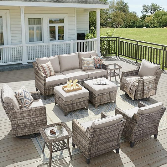 9 Piece Patio Furniture Set-All Weather Outdoor Conversation Sets Sectional Sofa by AMCLOBA