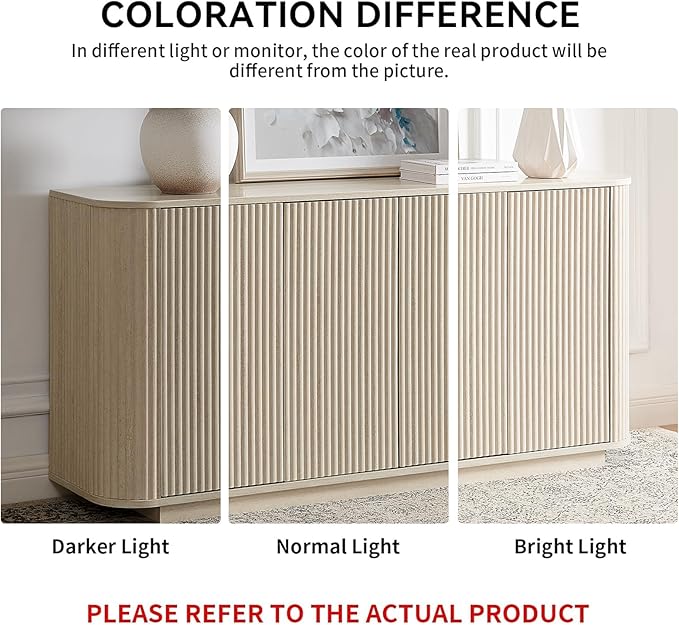 LKTART 64" Buffet Cabinet with Storage, Modern Fluted Accent Sideboard Media - Image 8