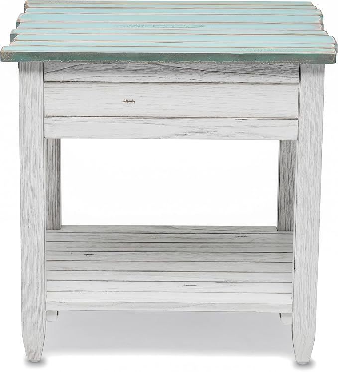 Sea Winds Trading Picket Fence End Table Distressed Bleu White Finish - Image 4