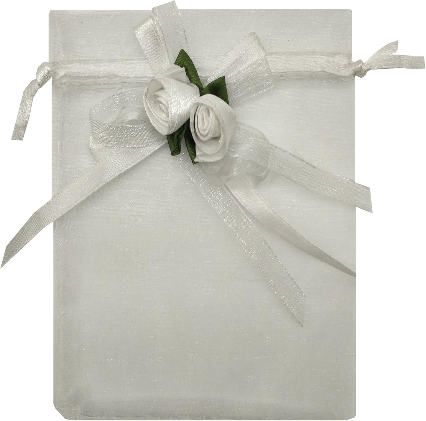 Ankirol 50pcs Sheer Organza Favor Bags For Wedding 3.8x4.8'' Gift Bags Samples Display Drawstring Rose Pouches (white)