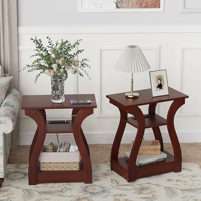 FROMJBEST End Tables Living Room Set of 2, Cherry End Table - Image 4