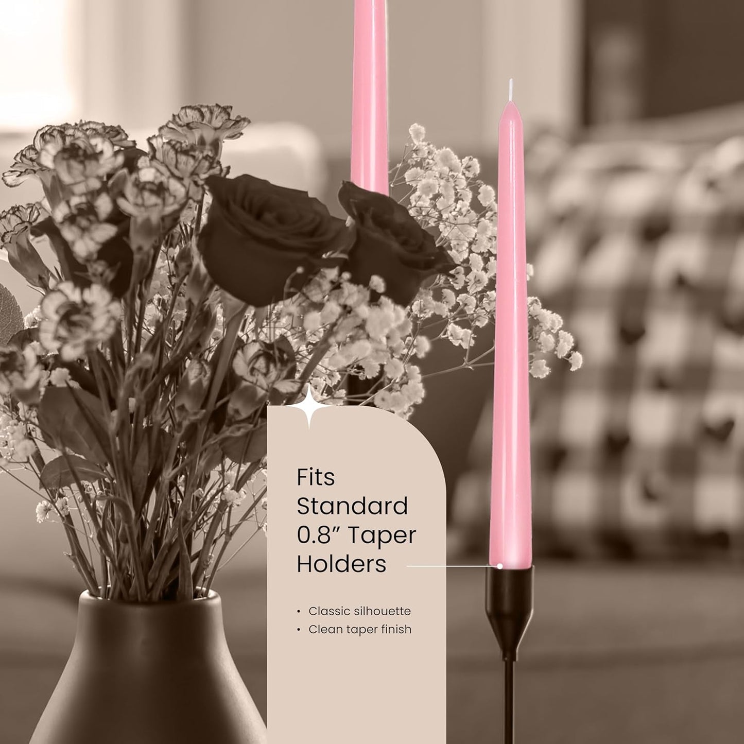 Leor & Lair Light Pink Taper Candles - 4 Pack 10" Pink Candlesticks - Unscented Blush Candles for Weddings, Mother’s Day, Baby Showers, Dinner Table & Holiday Decor