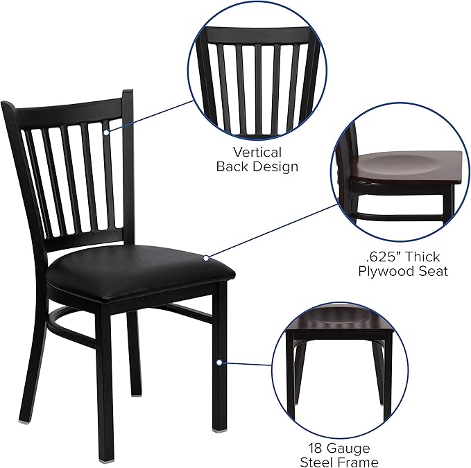 Flash Furniture HERCULES Series Black Vertical Back Metal Restaurant Chair - Image 4