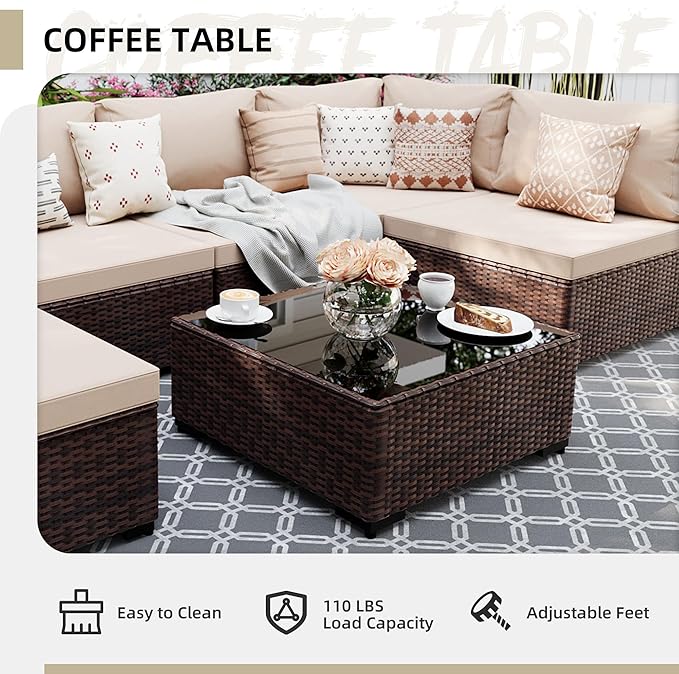 UPHA 7 Pieces Patio Furniture Sets, Wicker Outdoor Sectional Sofa Couch - Image 6