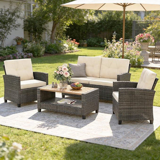 Wisteria Lane 4 Piece Patio Furniture Set, Wicker Outdoor Patio Conversation by WisteriaLane