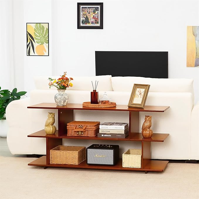 Bamboo TV Stand for TVs up to 55", 3 Tier Accent Entertainment Center - Image 5
