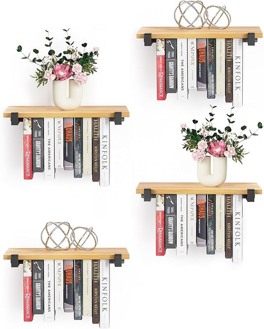 NANATI 4 Set of Floating Bookshelf, Pine Wood Invisible Bookshelf, Hanging by Unknown