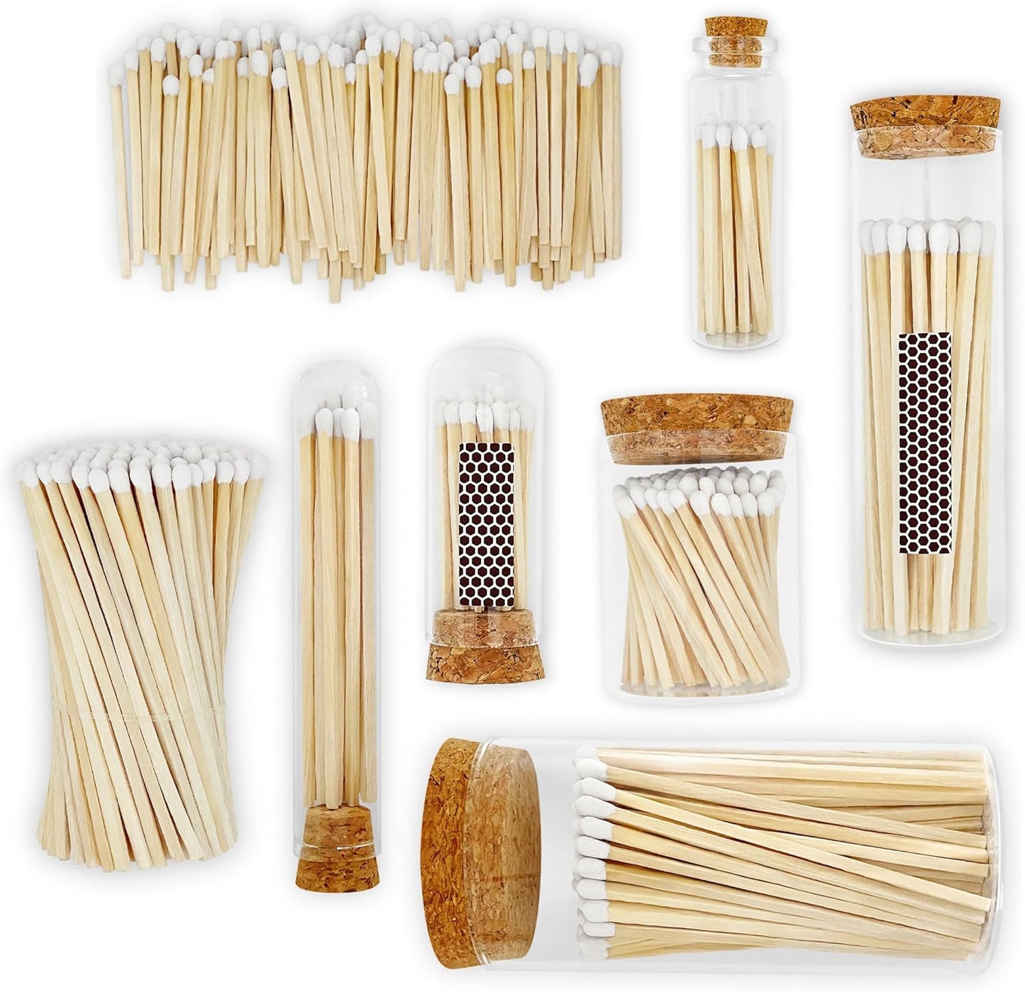 2" White Matches in a Jar + Striker Stickers Included | 100 Classy White Tip Decorative Safety Matches with a Cork Top Glass Holder | Gifts, Home Decor, & Candle Accessories by Thankful Greetings