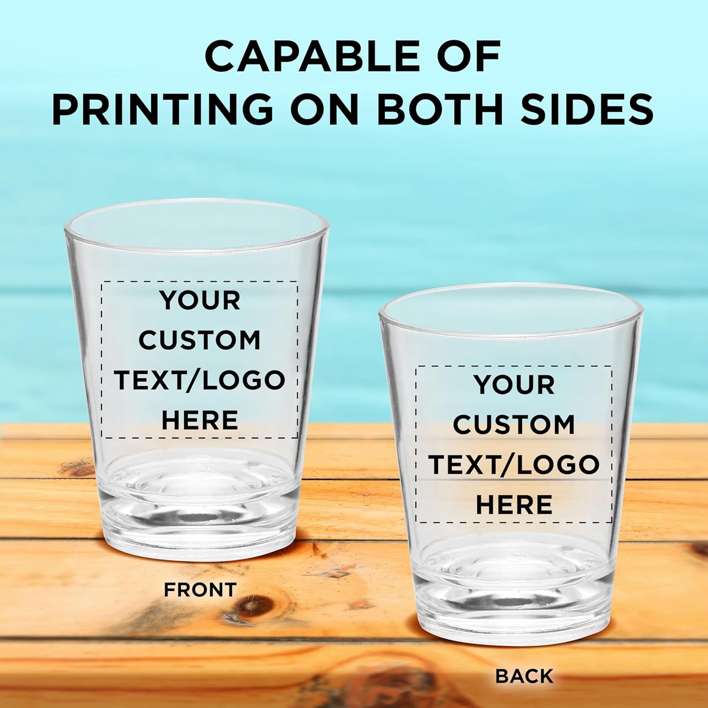 Custom Translucent Plastic Shot Glasses 1.5 oz. Set of 100, Personalized Bulk Pack - Acrylic, Great for Wedding, Party, Birthday, Gifts - Clear