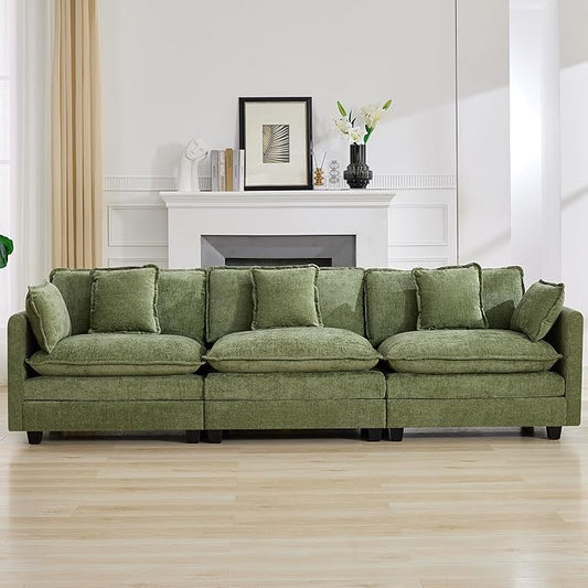111'' Sectional Cloud Deep Seat Couch, Modern Comfy Chenille Modular Sectional by WUTUTUEE