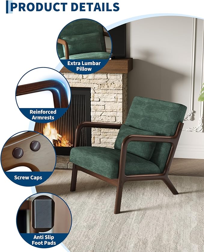 Garvee Mid-Century Chenille Accent Chair Set of 2, Cozy Reading Chair, Modern - Image 4