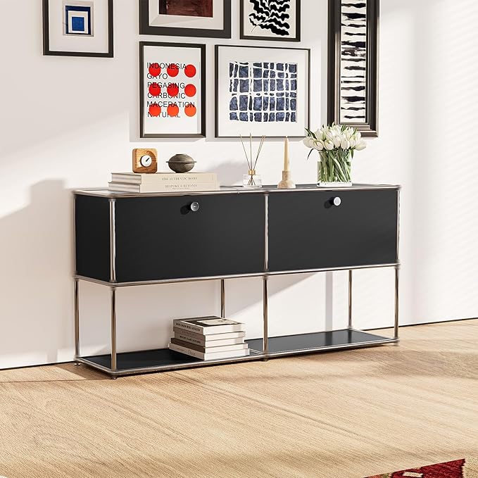 Modern Storage Cabinet Black F Versatile Free-Standing Organizer - Image 2