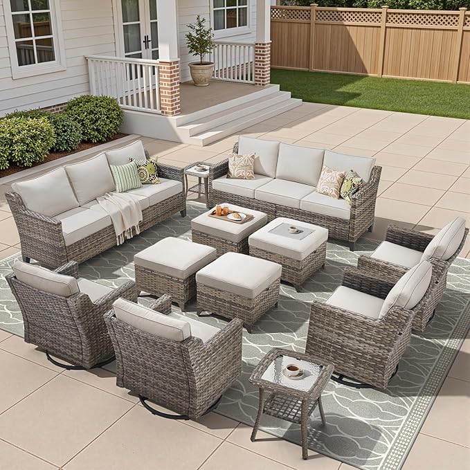 12 Piece Patio Furniture Set-High Back Outdoor Furniture Set Sectional Sofa by AMCLOBA