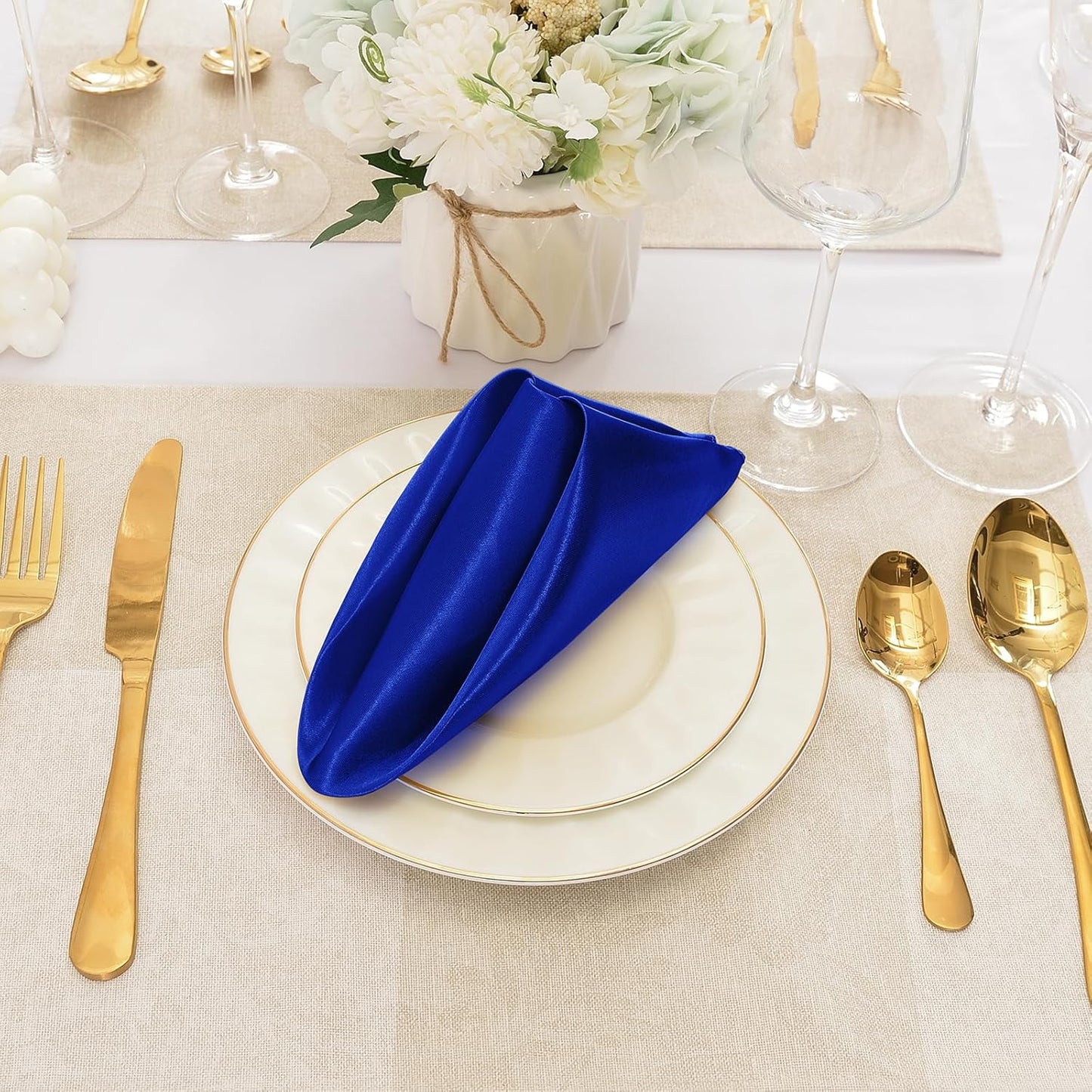 50 Pieces Royal Blue Satin Napkins, 17" x 17" Square Table Napkins, Silky Soft Smooth Washable Napkins for Restaurant, Weddings, Dinner, Party Decoration