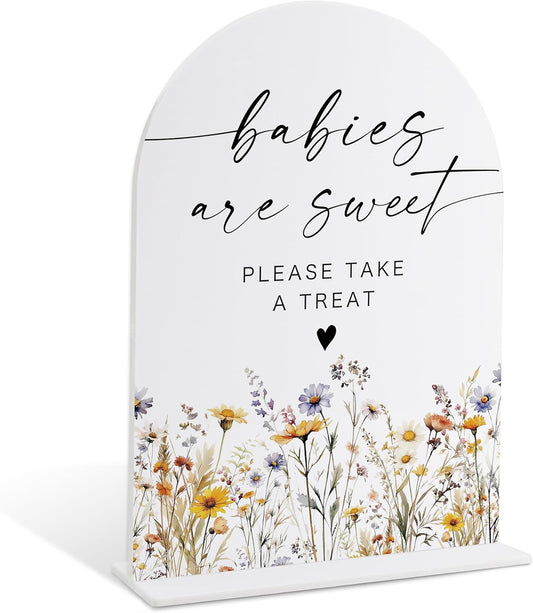 Acrylic Table Signs, Boho Floral Babies are Sweet Please Take a Treat Sign, Baby Shower Table Centerpieces, Supplies for Gender Reveal Party and Newborn Announcement Reception and Event Party, 34