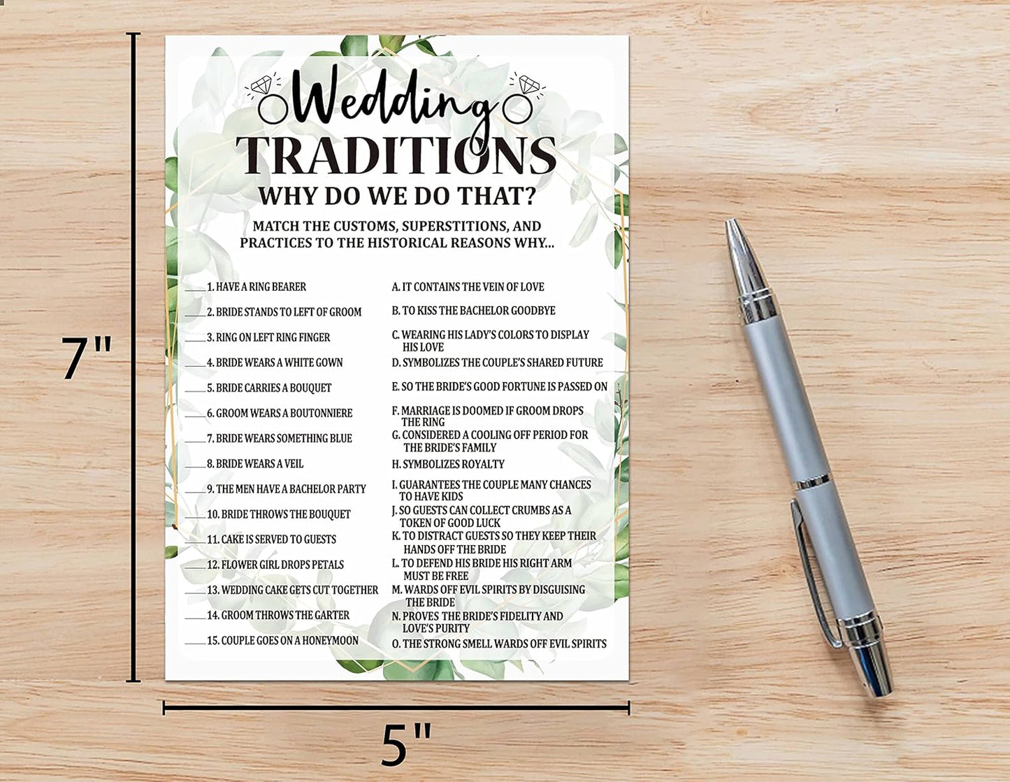 Bridal Shower Game Cards, Wedding Traditions Game, Tropical Jungle Theme Engagement Party Cards For Wedding, Set of 30 Cards(Leaf001)