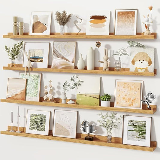 Fun Memories Picture Ledge Shelves Set of 4, 48 Inch Rustic Wall Mounted by FunMemories