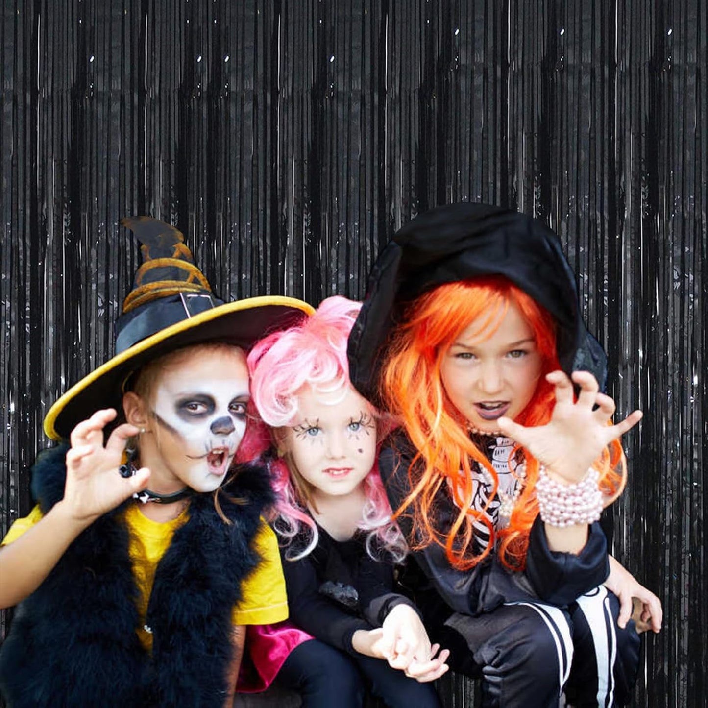 Black Foil Fringe Curtain 3.3×8.3FT 6 Packs, Metallic Tinsel Curtains Party Streamers for Birthday Graduation Baby Shower Decoration (6pcs,3.3FT×8.3FT, Black)