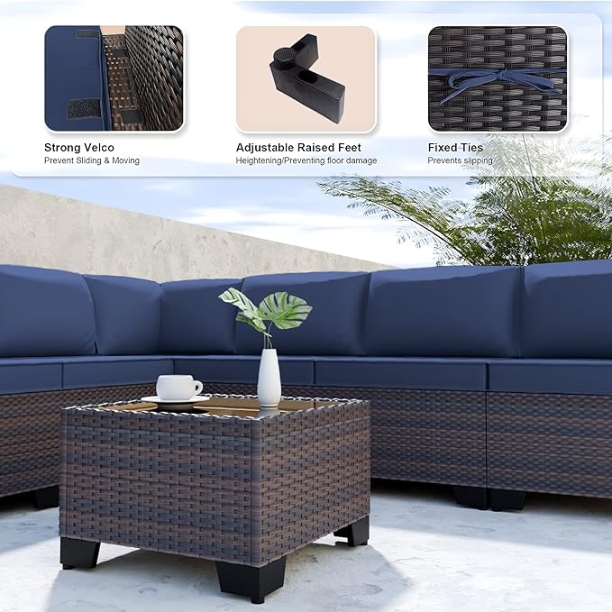 Kullavik 9 Pieces Outdoor Patio Furniture Set, Outdoor Sectional Rattan Sofa - Image 4