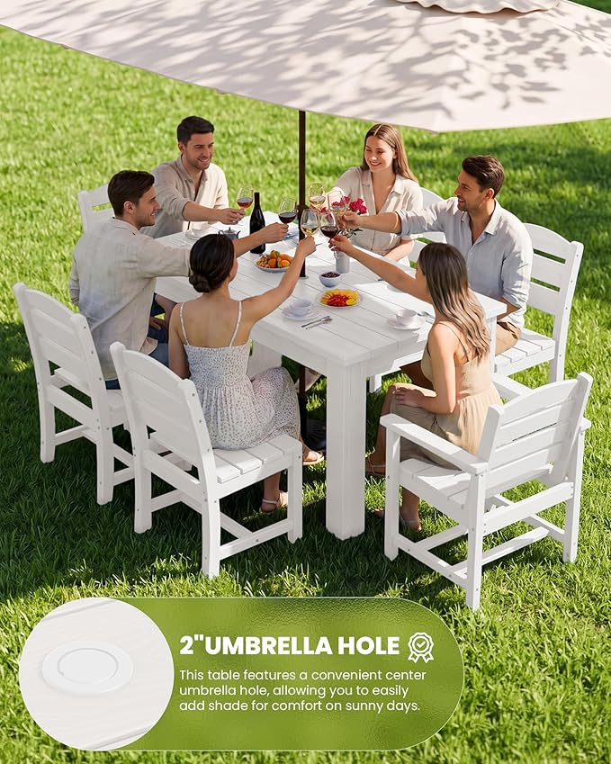 SERWALL HDPE Dining Set for 8: 2 Umbrella Hole Tables + 8 Chairs. Includes 8 - Image 3