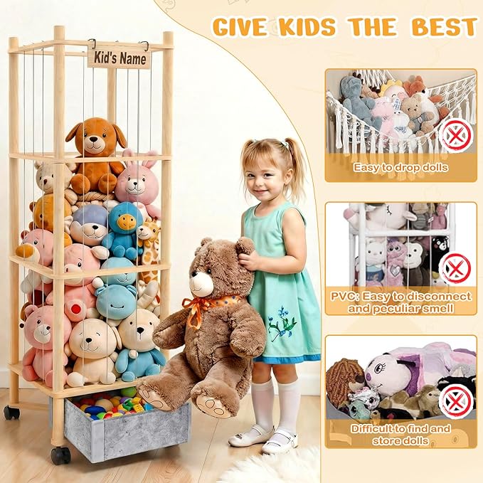 Stuffed Animal Storage with Toys Tray, 57In Large Wooden Stuffy Plushies - Image 3