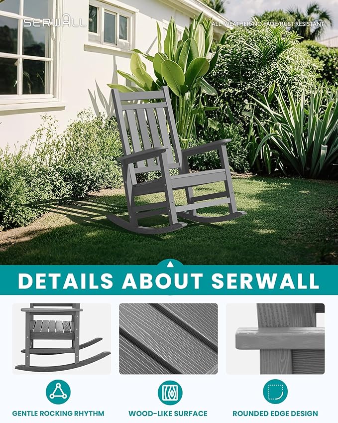 SERWALL Outdoor Rocking Chair Set of 2, HDPE Rocking Chair - Image 5
