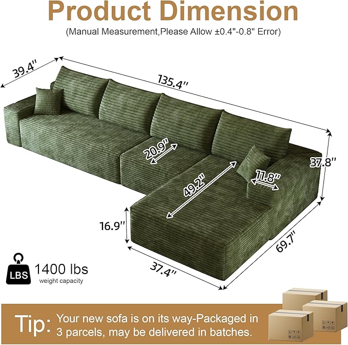 AUGOP 136" Sectional Couches for Living Room Modern Modular Sofa - Image 2