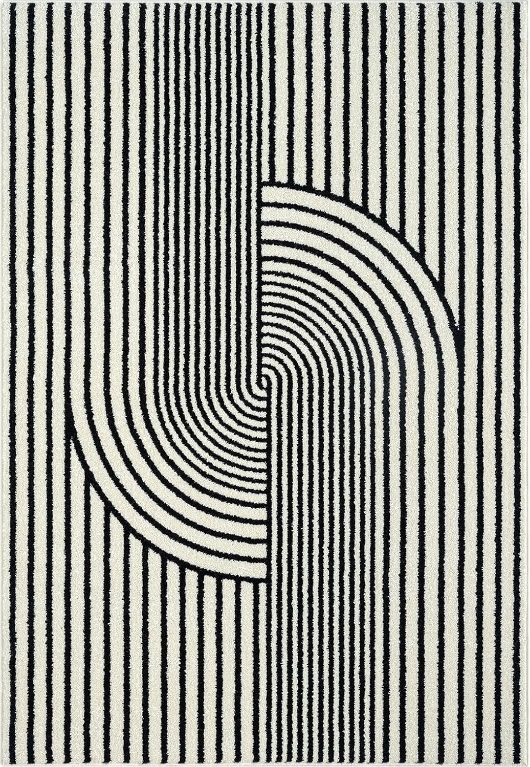 Abani Nuevo Collection Area Rug - Mid-Century Black and White Arch Knot Design - 6' x 9' - for Living Room, Bedroom & Office